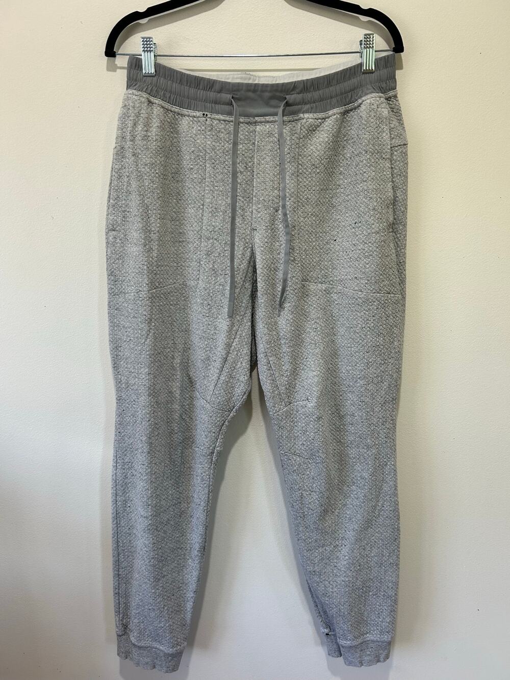 Lululemon At Ease Jogger mens S grey waffle texture drawstring pockets *holes*